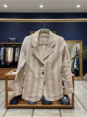 Erica Tanov ivory striped Textured Button-Front Blazer made in San Francisco